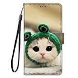 Miagon Flip PU Leder Schutzhülle für Samsung Galaxy A33 5G,Bunt Muster Hülle Brieftasche Case Cover Ständer mit Kartenfächer Trageschlaufe,Frosch Katze
