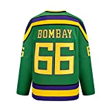 Mighty Ducks Jersey Gordon Bombay #66 Film Stickerei Eishockey Trikot Jersey Männer Hip Hop Erwachsene Sport Sweatshirts für Party,Green,XL(Bust:130cm)