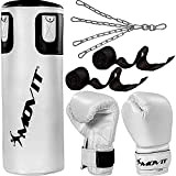 Movit® Boxsack-Set 25 kg, gefüllt, inkl. Boxsack (Höhe 80cm x Durchmesser 30cm), 12 oz Boxhandschuhe, Boxbandagen, für Erwachsene, Boxing Boxen, ...