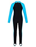 MSemis Unisex Mädchen Neoprenanzug Langarm Warmhaltung Tauchanzug Badeanzug mit UV-Schutz Lang Hose mit Steg Wetsuit für Wassersport Blau 140-146