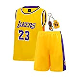 NA Kinder Basketball Trikot, No.23 Lakers Jersey 2er-Set Basketball Trainings T-Shirt Weste und Shorts (Color : Yellow, Size : XL)