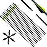 Narchery Pfeile Carbon, 31 Zoll Bogenpfeile für Bogenschießen mit Kunststoffbefiederung, Jagdpfeile für Bogen, Traditionellen Bogen, Recurvebogen und Langbogen, 12er Set