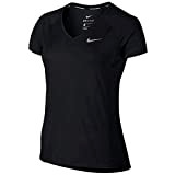 Nike Damen Dry Miler V-Neck Kurzarm Top, Black/Reflective Silv, L