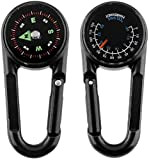 Oaimyy-Kompass mit Karabinerhaken + Multifunktions-Thermometer, tragbar, aus Metall, für Wandern / Reisen / Camping, mit Vergrößerungslinse, professionell, 3 in 1 ...