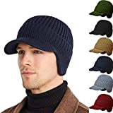Outdoor Riding Elastic Warm Ear Protection Knitted Hat, Men's Winter Hat with Brim, Warm Earflaps Hat for Men (Navy Blue,One ...