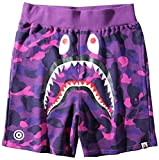 PADOLA Herren Shorts 3D Druck Bape Shark Bermuda Shorts Kurze Tarnfarben Haikopf Strandshorts Sommer Badeshorts (022 Lila, M)