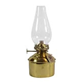 Petroleumlampe HAGA aus poliertem Messing, Höhe 22 cm, mit Messingbrenner und 11 mm Docht, Glaszylinder, Behälterdurchmesser 7 cm, Leuchtdauer 18 ...