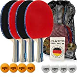 PHIBER-SPORTS Tischtennis Set mit 4 Tischtennisschläger + 8 Tischtennisbälle + Praktische Tragetasche | Indoor & Outdoor | Ideal für Anfänger, ...