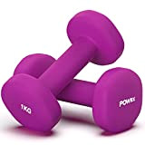 POWRX Neopren Hanteln Kurzhanteln 1kg Rosa 2er Set I Hexagon, Gewichte, Kraftraining, Hantelset für Männer und Frauen, Fitness, Gewicht, Dumbbell, ...