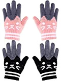 SATINIOR 2 Paar Kinder Handschuhe Gestrickt Handschuhe Katze Winter Warm Thermo Kleinkinder Fäustlinge Winddicht Fingerhandschuhe, ca. 6,6 cm, Schwarz, Rosa