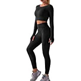 Sfit Damen Sportanzüge Trainingsanzug Sport Sets 2 Stück Nahtlose Yoga Outfit Crop Top und hohe Taille Leggings Sportbekleidung,B-Schwarz,S