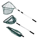 Signstek Kescher Angeln Edelstahl faltbares Delta-Fischernetz für Kinder Teleskop-Angelkescher mit 175cm Sicheres Fangen oder Freisetzen von Fischen