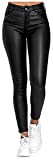 SKYWPOJU Damen Lederhose PU Leder Kunstlederhose Damen Hose in Leder Optik bis Übergrösse (Color : Black, Size : XL)