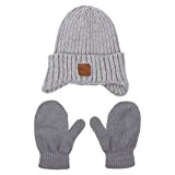SOIMISS Kinder Winter mütze Und Handschuhe Set für Kleinkind Junge Warme Stricken Earflap Beanie/Strickmütze Hüte Fäustlinge (Grau)