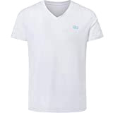 Sportkind Jungen & Herren Tennis, Running, Fitness T-Shirt V-Neck, atmungsaktiv, UV-Schutz UPF 50+, weiß, Gr. 140