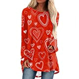 Sportshirt Damen Kurzarm Locker Damen-T-Shirts mit Herzdruck, Langarmshirts, lockere Passform, Valentinstagsblusen für Liebhaber
