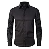 Stretch Non-Iron Anti-Wrinkle Shirt, Stretch Anti-Wrinkle Shirt Men's Long Sleeve Stretch Button Up Shirt (Black,L)