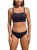 SYROKAN Damen Sport Badeanzug Bikini Set Bikinioberteil mit Licht Gepolstert Schwarz XXS