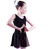 tanzmuster ® Ballettkleid Mädchen ärmellos - Minnie - aus weichem Baumwollstoff mit Chiffonröckchen Ballett Trikot Ballettanzug in schwarz, Größe:140/146