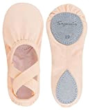 tanzmuster ® Ballettschuhe Mädchen Ballettschläppchen - Leon - 100% Baumwolle, elastischer Saum, Geteilte Ledersohle, Ballett-Rosa, Größe 37