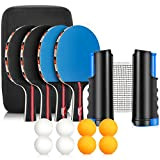 Tencoz Tischtennis Set, Tischtennisschläger Set mit 4 Tischtennisschläger + 8 Tischtennisbälle + 1 Tischtennisnetze + 1 Tasche , Table Tennis ...