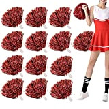Tiamu 24 StüCk Cheerleading Pompons mit Griffen, Fußball Cheerleading Metallfolie Cheer Pom Poms Blumen-Bänder für Abschlussball Cheerleader Sport Party Rot