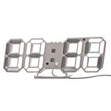 TIREOW Digitaler Wecker, Moderne Digital 3D Weiß LED Wanduhr Wecker Snooze 12/24 Stunden Anzeige USB Für Wohnzimmer Büro Schlafsaal Studenten