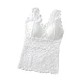 TODGAO Langes Spitzen-Unterhemd mit Schönheitsrücken, 2-in-1-Hohlspitzen-Damen-Unterwäsche-BHs, Spitzen-Unterhemd für Frauen (3XL,White)