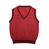 TopTie Boy Uniform Sweater Weste mit gestreiftem ärmellosen Pullover mit V-Ausschnitt und ärmellosem Pullover-Rot-8
