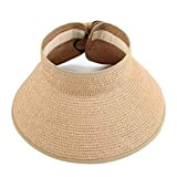 Tumnea Damen Faltbare Stroh Sonnenblende Hut, Breit Rand Aufrollen Strand Hut mit Krawatte, Sonnenhut Strandhut für Damen