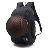 TXXCI Basketball Rucksack 15,6-Zoll-Laptop-Schulter-Beutel mit Basketball-Netz USB-Anschluss Aufladen-Schwarz