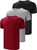 UEEKO 3er Pack Herren Sport Tshirt Kurzarm Schnelltrocknend Atmungsaktiv Fitness Funktions Shirt Running Männer Set.(Red/Grey/Black 4X-Large)