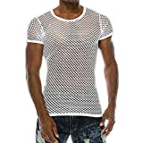 Unterhemd Männer Transparent T-Shirt aus Schwarz/Weiß Netz Sexy Unterwäsche Kurzarm Netzhemd Fischernetzshirt Slim Muscle Shirt Perspektivische Erotik Top Clubwear