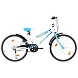 vidaXL Kinderfahrrad mit Kettenschutz Schutzblech Höhenverstellbarer Lenker Jungenfahrrad Kinderrad Spielrad Fahrrad Rad für Kinder Junge 24 Zoll Blau Weiß