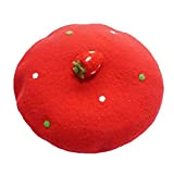 WALLBIG Rote Erdbeer-Baskenmütze for Frauen, Vintage-Künstler, Malerhüte, süße Mützen, Damen-Wollmütze, wärmendes Geschenk, Mode (Color : Red, Size : One Size)