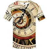 WBYFDC Unisex 3D Kurzarm Uhr T-Shirt Männlich Rundhals Zeit Print Personalisierte Street Style Herren Sommer Tops