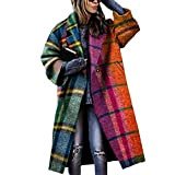 WHZXYDN Herbst Damenbekleidung Color-Blocking Plaid Langarm Revers Mantel Bedruckter Wollmantel