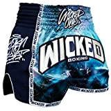 Wicked One Muay Thai Shorts Blue-Print Navy - Funktionelle Moderne Kickboxen Thaibox Hose für Herren mit MESH Gewebe(L)