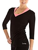 WINSHAPE Damen 3/4-arm skjorte wrap look fitness yoga pilates fritid 3/4 arm Shirt, Schwarz, L EU