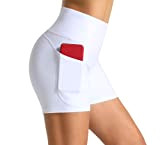 Wjustforu Biker-Shorts für Frauen Hohe Taille Yoga Shorts Damen Workout Running Shorts mit Seitentaschen - Weiß - Mittel