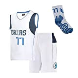 XYXYMM Kinder-Basketballtrikot, Mavericks #77 Trikot-Set, Mesh-Tanktop und Shorts Zweiteiliges Kinder-Basketball-Outfit mit Socken (Color : White, Size : S)