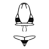 YiZYiF Damen Mirco Bikini Dessous Set Push-Up Ouvert-Slip String Neckholder BH Brasilianisch Zweiteiliger Badeanzug Bademode Beachwear Swimsuit Schwimmanzug Schwarz Einheitsgröße