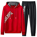 Yowablo Hoodie Sweatshirt Sportswear Herren Herbst Winter 2-teilig Patchwork Langarm Top Bluse + Lange Hosen Sets ( XXL,6Rot )