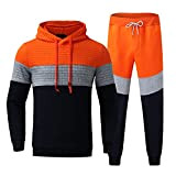 Yowablo Sweatshirt + Lange Hosenanzug Sportswear Herren Herbst und Winter 2-teilig Colorblocking Slim ( XXL,2Orange )